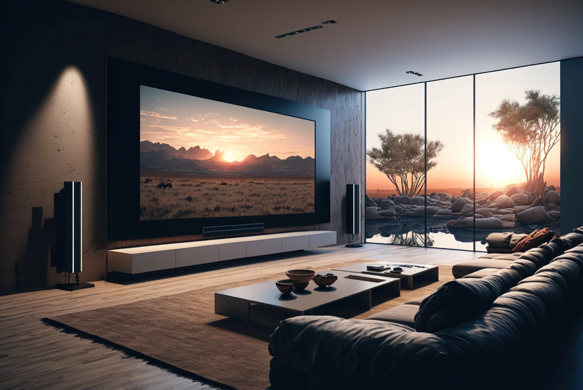 grande-schermo-a-parete-tv-nel-moderno-televisore-del-soggiorno-in-interni-di-lusso-ia-generativa Home theatre