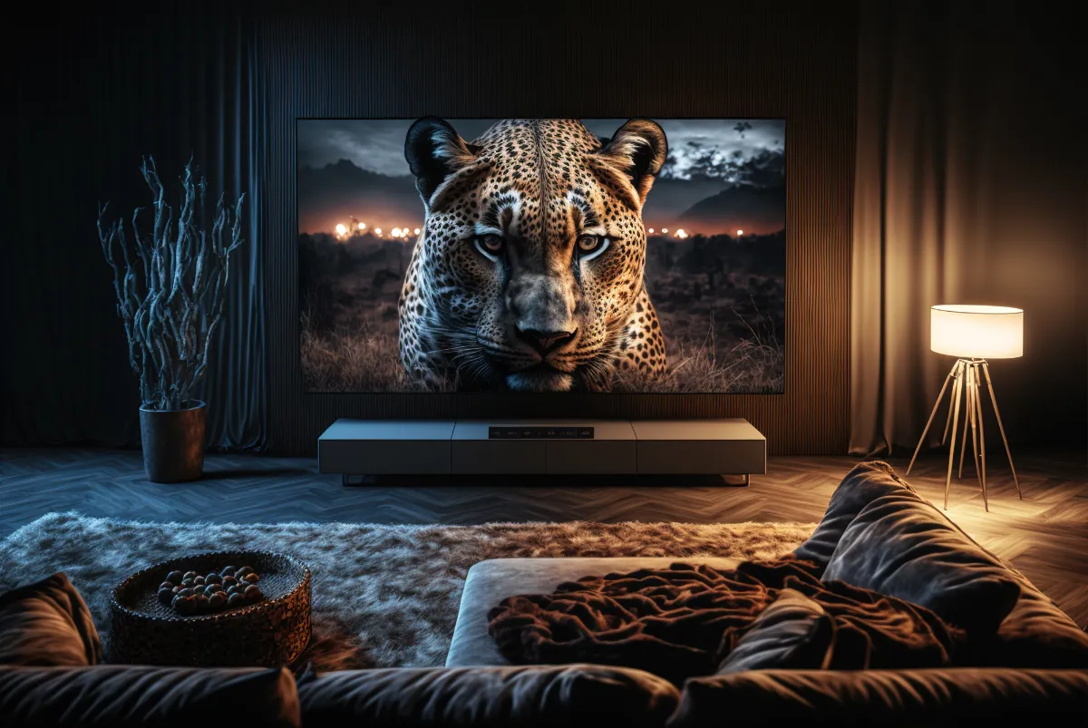 grande-schermo-a-parete-tv-nel-moderno-televisore-del-soggiorno-in-un-interno-di-lusso-generativo-a Home Theatre o Home Cinema